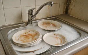 dirty-dishes-in-mouldy-kitchen-sink-social-housing-landlords-awaab’s-law