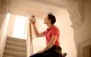 Person-checking-a-fire-alarm-system-in-a-block-of-flats