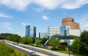 Modern-office-buildings-with-glass-facades-and-clear-skies