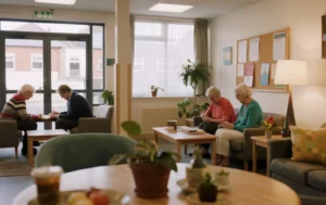 Seniors-socializing-in-a-lounge-area-of-a-block-of-flats