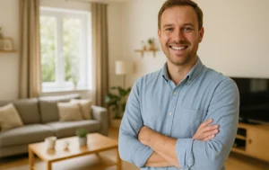 A-residential-care-homes-with-a-healthcare-professional-standing-in-front-of-it