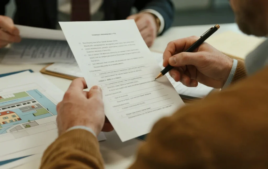 A-person-reviewing-and-marking-documents-at-a-desk